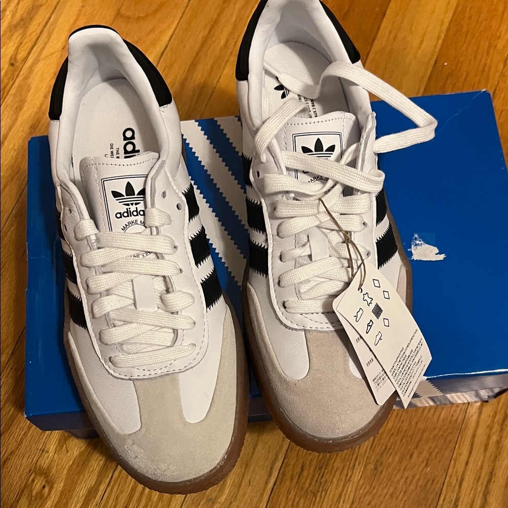 Adidas Men's White, Black, and Tan Sneakers